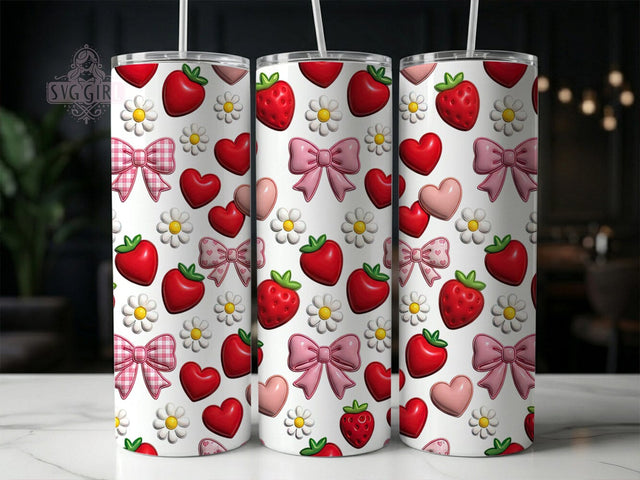 Puffy Strawberry Hearts 20oz Tumbler, Puffy Strawberry Hearts, 20oz Tumbler Wrap, Sublimation Design, Cute Fruit Art, Digital Download, Tumbler PNG, Strawberry Heart Wrap Sublimation SvggirlplusArt 