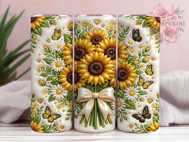 Puffy Sunflower Bouquet 20oz Tumbler, Puffy Sunflower, Sunflower Bouquet, Bouquet Tumbler, 20oz Tumbler, Puffy Tumbler, Sunflower Tumbler, Tumbler Wrap Sublimation Li Zamperini 