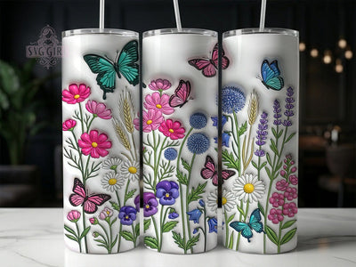 Puffy Wildflower Butterfly 20oz Tumbler, Puffy Wildflower, Wildflower Butterfly, Puffy Butterfly, Butterfly Tumbler, 20oz Tumbler, Wildflower Tumbler, Tumbler Wrap Sublimation SvggirlplusArt 