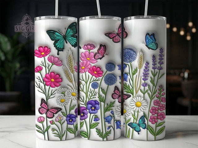 Puffy Wildflower Butterfly 20oz Tumbler, Puffy Wildflower, Wildflower Butterfly, Puffy Butterfly, Butterfly Tumbler, 20oz Tumbler, Wildflower Tumbler, Tumbler Wrap Sublimation SvggirlplusArt 