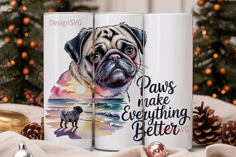 Pug Beach Sunset 20oz Tumbler Wrap Sublimation DesignSVG 