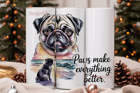 Pug Beach Sunset 20oz Tumbler Wrap Sublimation DesignSVG 