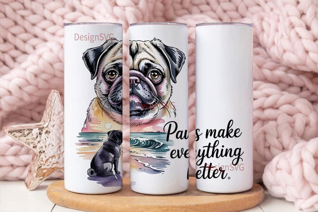 Pug Beach Sunset 20oz Tumbler Wrap Sublimation DesignSVG 