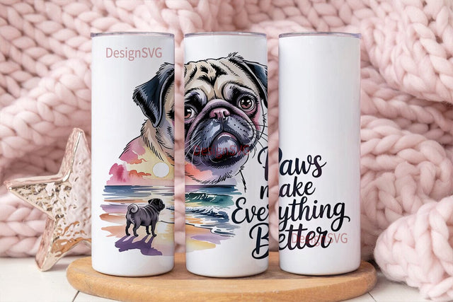 Pug Beach Sunset 20oz Tumbler Wrap Sublimation DesignSVG 