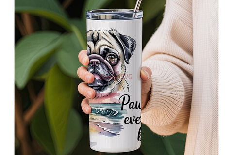 Pug Beach Sunset 20oz Tumbler Wrap Sublimation DesignSVG 