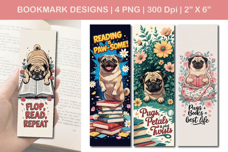 Pug bookmark design, dog bookmark design, cute bookmark design Sublimation Paper Switch 
