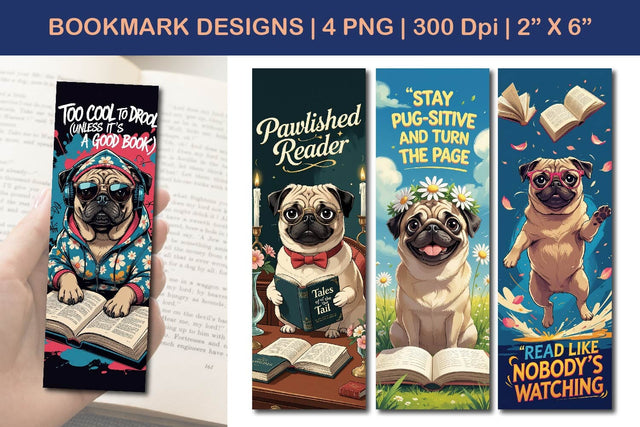 Pug bookmark design, funny dog bookmark design Sublimation Paper Switch 