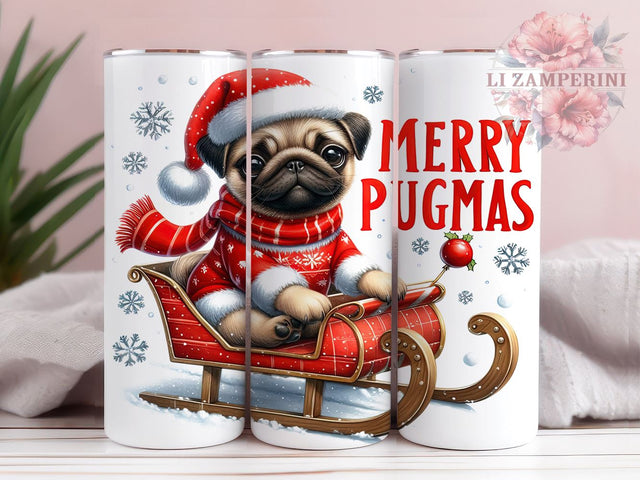 Pug Christmas 20oz Tumbler Wrap PNG, Merry Pugmas Tumbler PNG Sublimation Design, Straight & Tapered Tumbler Wrap, Instant Digital Download Sublimation Li Zamperini 