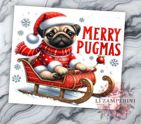 Pug Christmas 20oz Tumbler Wrap PNG, Merry Pugmas Tumbler PNG Sublimation Design, Straight & Tapered Tumbler Wrap, Instant Digital Download Sublimation Li Zamperini 
