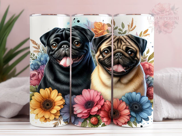 Pug Dog Flowers Grass 20oz Tumbler Wrap PNG, Pug Dog Tumbler Png, Straight & Tapered Tumbler Wrap, Instant Digital Download Sublimation Li Zamperini 