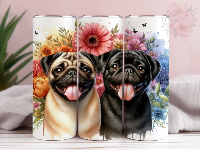 Pug Dog Flowers Grass 20oz Tumbler Wrap PNG, Pug Dog Tumbler Png, Straight & Tapered Tumbler Wrap, Instant Digital Download Sublimation Li Zamperini 