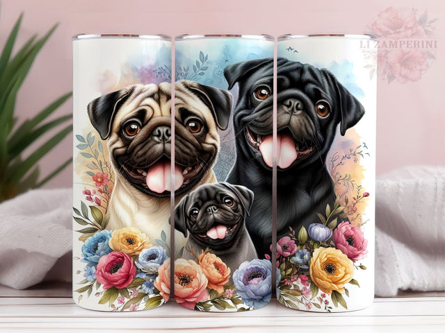 Pug Dog Flowers Grass 20oz Tumbler Wrap PNG, Pug Dog Tumbler Png, Straight & Tapered Tumbler Wrap, Instant Digital Download Sublimation Li Zamperini 