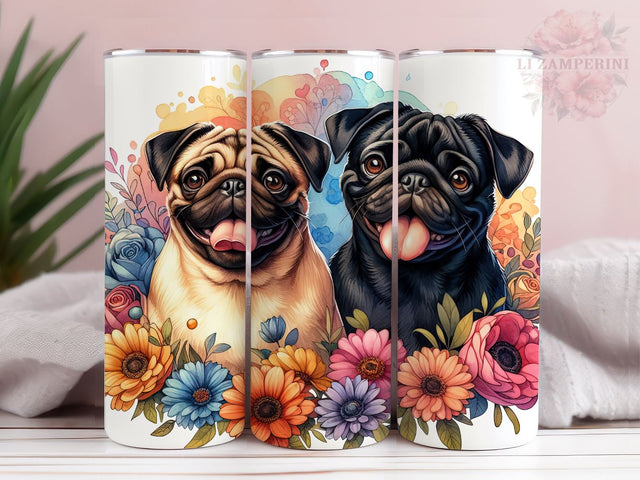 Pug Dog Flowers Grass 20oz Tumbler Wrap PNG, Pug Dog Tumbler Png, Straight & Tapered Tumbler Wrap, Instant Digital Download Sublimation Li Zamperini 