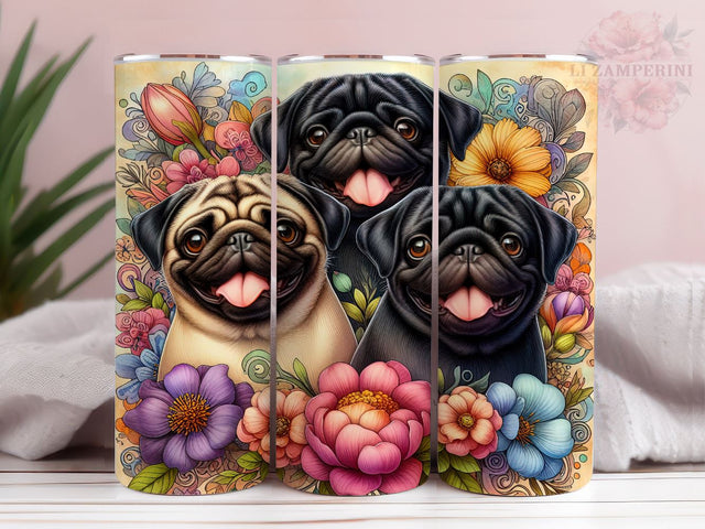 Pug Dog Flowers Grass 20oz Tumbler Wrap PNG, Pug Dog Tumbler Png, Straight & Tapered Tumbler Wrap, Instant Digital Download Sublimation Li Zamperini 