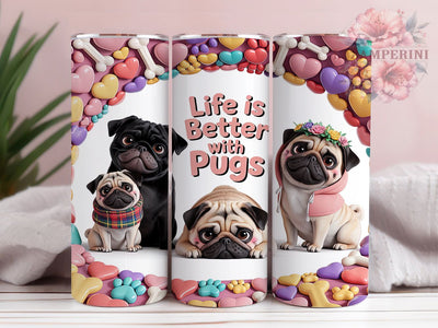 Pug Heart Paw Glow 20oz Tumbler, Pug Motif, Heart Design, Paw Print, Glow Effect, Pet Lover Charm, Skinny Tumbler, Sublimation PNG Sublimation Li Zamperini 