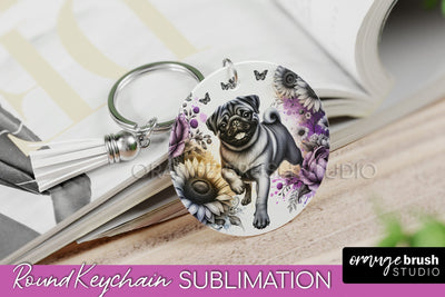 Pug Keychain - Dog mom Floral Keychain Sublimation Design Sublimation OrangeBrushStudio 