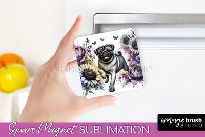 Pug Magnet Sublimation - Dog Mom Floral Magnet PNG Design Sublimation OrangeBrushStudio 