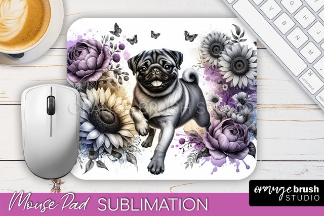 Pug Mouse Pad Design - Dog Mom Floral Mousepad Sublimation Sublimation OrangeBrushStudio 