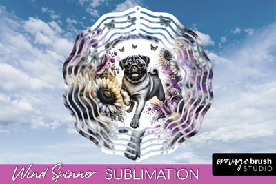 Pug Wind Spinner, Dog Mom Floral Wind Spinner Sublimation Sublimation OrangeBrushStudio 