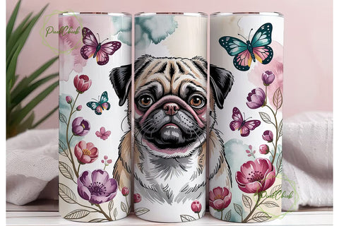 Pug with Flowers Tumbler Design Sublimation PixelChick 