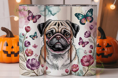 Pug with Flowers Tumbler Design Sublimation PixelChick 