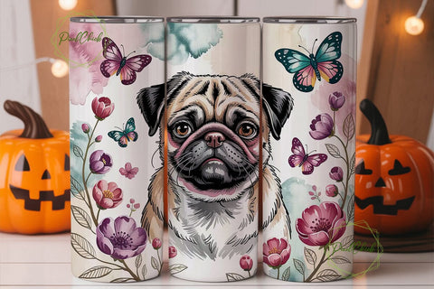 Pug with Flowers Tumbler Design Sublimation PixelChick 