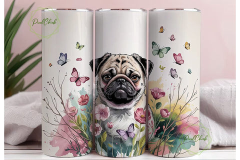 Pug with Flowers Tumbler Design Sublimation PixelChick 