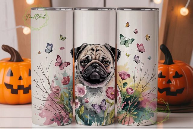 Pug with Flowers Tumbler Design Sublimation PixelChick 