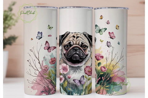 Pug with Flowers Tumbler Design Sublimation PixelChick 