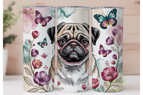 Pug with Flowers Tumbler Design Sublimation PixelChick 