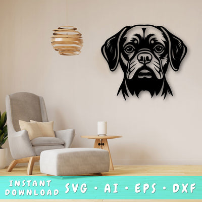 Puggle Laser SVG Cut File, Puggle Glowforge File, Puggle DXF, Puggle Wall Art SVG SVG HappyDesignStudio 