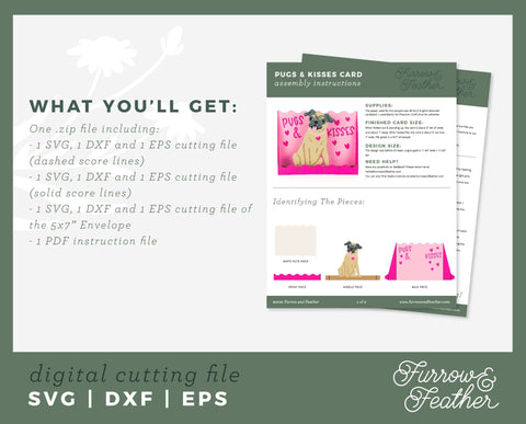 Pugs and Kisses Card - Valentine's Day 3D Card SVG 3D Paper Furrow and Feather SVG 