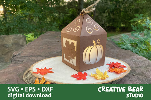 Pumpkin and Maple Leaf Fall Lantern SVG Creative Bear Studio 