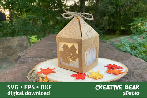 Pumpkin and Maple Leaf Fall Lantern SVG Creative Bear Studio 