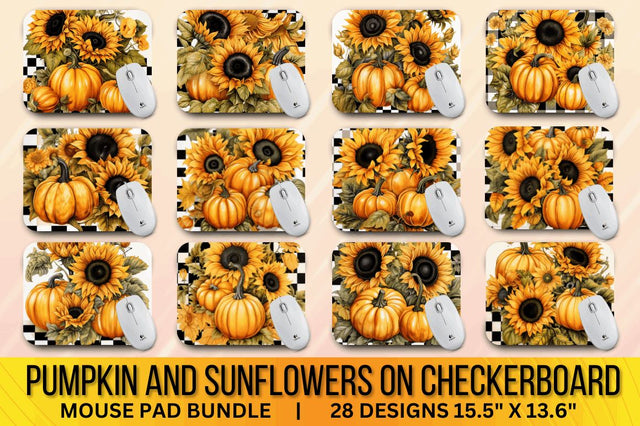 Pumpkin and Sunflowers on Checkerboard Mouse pad Bundle Sublimation Regulrcrative 