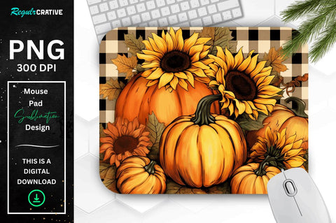 Pumpkin and Sunflowers on Fall Plaid Mouse pad Bundle Sublimation Regulrcrative 