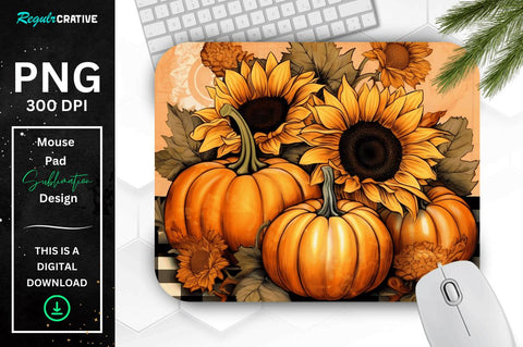 Pumpkin and Sunflowers on Fall Plaid Mouse pad Bundle Sublimation Regulrcrative 