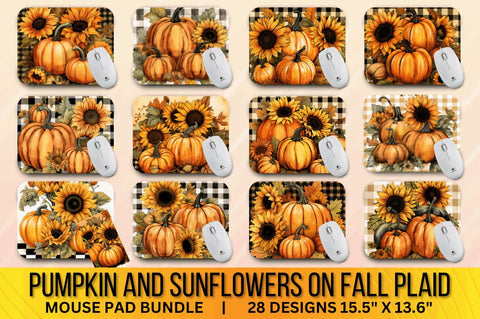 Pumpkin and Sunflowers on Fall Plaid Mouse pad Bundle Sublimation Regulrcrative 