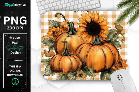 Pumpkin and Sunflowers on Fall Plaid Mouse pad Bundle Sublimation Regulrcrative 