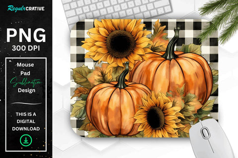 Pumpkin and Sunflowers on Fall Plaid Mouse pad Bundle Sublimation Regulrcrative 