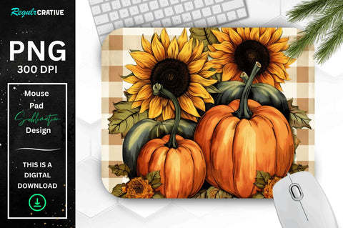 Pumpkin and Sunflowers on Fall Plaid Mouse pad Bundle Sublimation Regulrcrative 