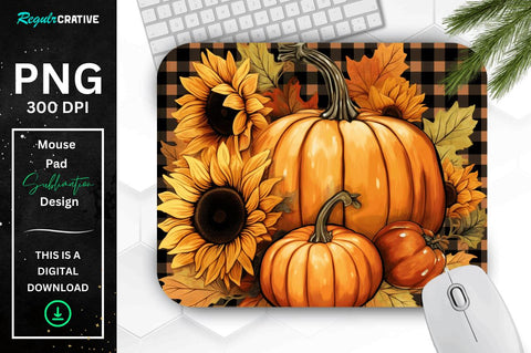 Pumpkin and Sunflowers on Fall Plaid Mouse pad Bundle Sublimation Regulrcrative 