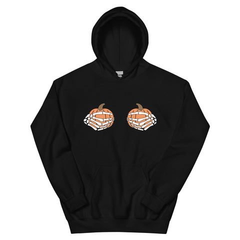 Pumpkin Boobs White Skeleton Hands | Women's Halloween Hoodie Physical Crafting After Dark 