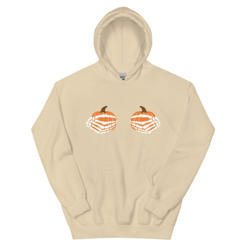 Pumpkin Boobs White Skeleton Hands | Women's Halloween Hoodie Physical Crafting After Dark Sand S 