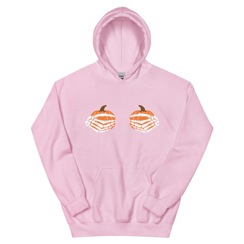 Pumpkin Boobs White Skeleton Hands | Women's Halloween Hoodie Physical Crafting After Dark Light Pink S 