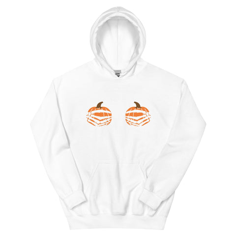 Pumpkin Boobs White Skeleton Hands | Women's Halloween Hoodie Physical Crafting After Dark White S 