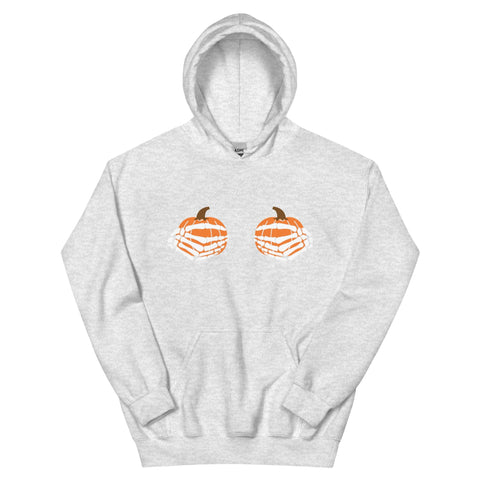 Pumpkin Boobs White Skeleton Hands | Women's Halloween Hoodie Physical Crafting After Dark Ash S 