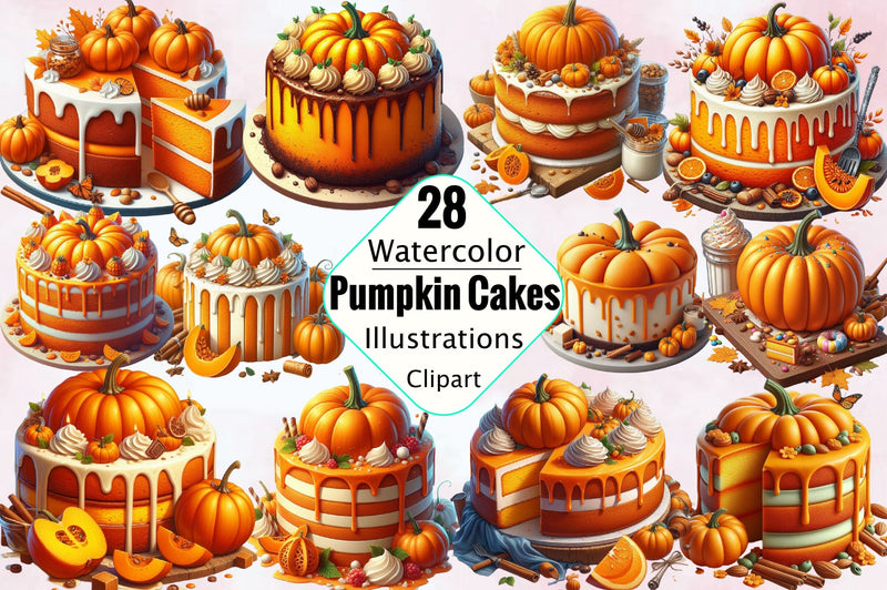Pumpkin Cake Sublimation Clipart Bundle Sublimation SVGArt 