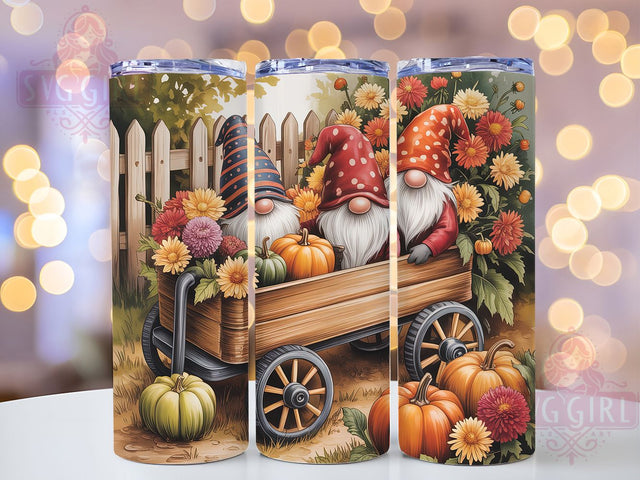 Pumpkin Cart Autumn Gnome Tumbler, Pumpkin Cart Wrap, 20oz Sublimation, Fall Gnomes Cup, Harvest Pumpkin Mug, Cute Autumn Tumbler, Thanksgiving Gnome Drinkware Sublimation SvggirlplusArt 
