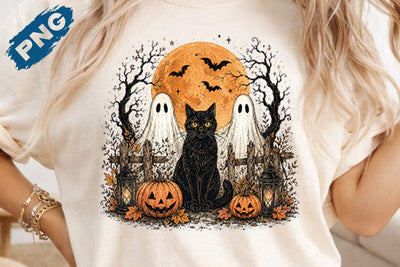 Pumpkin Cat Fall Retro Halloween PNG, Halloween Witch Thanksgiving, Spooky Season Vintage trendy shirt designs, Chick or Treat SVG DesignDestine 